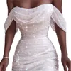 Abito da donna con spalle scoperte Summer Lady Senza spalline Backless Shinny Glitter Wedding Party Sundress Increspato aderente Short Mini Vestidos Q0712