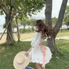 Fransk Vintage Puff Sleeve Fairy Dress White Bandage Designer Mini Koreanska Sommar Y2K Kläder 210604