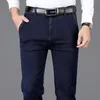 Autumn and Winter Classic Men's High Waist Business Jeans Dark Blue Straight Elasticity Denim Trousers Male Brand Thick Pants 211008