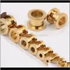 Tapones Túneles Entrega de gotas 2021 100pcs / Lot Mix 7 Tamaño Joyería del cuerpo Oro Acero inoxidable Tornillo Tapón de oreja Túnel de carne AO4XK