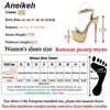 Sandaler Aneikeh Nya Sexiga Kvinnor Bling Golden PU Peep Toe Stripper High Heel Summer Fashion Buckle Strap Tunna Heels Slides 220121