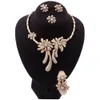 Trendy Crystal Flower Shape Necklace Pendant Earrings Bracelet Ring Set African Beads Women Dubai Jewelry Sets