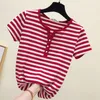 Moda Krótki Rękaw T Shirt Kobiet Kobiet Czarny White Striped Tshirt Bawełna 2022 Summer Tee Lady Tops Podstawowy Plus Size Damska koszulka