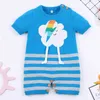 Sommarbarn flickor Rompers Clothing Cartoon Cloud Knit Jumpsuits Stripe Born Boys Bunny Onesie Kortärmad Unisex Overaller 210417