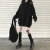 Kore Harajuku Kış Uzun Kollu Karanlık Punk Ins Japon Gotik Straplez Vintage Kadın Artı Boyutu Kazak 210608