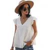 Casual White Cotton Broderade Top Womens Toppar och Blusar Mode Sommar Vintage Ruffle Ärmskjorta För Kvinnor 210508