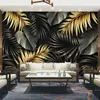 Papier peint mural personnalisé Nordic peint à la main planche tropicale lignes de feuilles peinture murale salon chambre à coucher de luxe maison décoration fresque 210722
