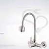 Onyzpily Brushed Kitchen Faucet Wall Mounted Two Models &Cold Water Sink Faucet 360 Rotation Sprayer Taps 211108