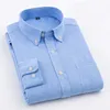 Oxford Mens Long-sleeved Shirts Casual White Red Blue Gray Green Navy Business Men Long Sleeve Slim Button Up 220309