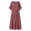 2021 Kobiety Sundvintage O-Neck Długie Maxi Drfemale Dorning Dot Pinted Lato DRBEACH Boho Sukienki Vestidos Robe X0529