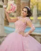 Rosa Sweet 16 Masquerade Quinceanera Klänningar 2022 Bollklänning Vintage Lång ärmar 3D Floral Vestidos 15 Anos Plus Size Pagant Prom Gown