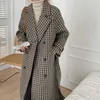 Mélanges femmes Pliad manteaux double boutonnage laine hiver vêtements d'extérieur chaud élégant lâche rétro femme décontracté long vêtement 210525