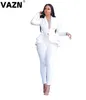 Vazn Hot Senaste Style Outfits Overarie Upmarket 4 Ren Färg Full Sleeve Cloth Group Full Length Sweet Women 2 Piece Set X0428