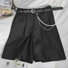 Fashion beaded chain belt suit pants spring summer thin student wide-leg high-waist five-point straight Short 210420