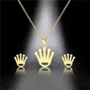 Korean Gold Stainless Steel Tiara Queen Prince King Crown Pendant Chain Necklace Sets Choker For Women Hand Finger Shape Jewelry Necklaces