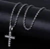 Iced Zircon Cross Pendant con collar de cadena de cuerda de 3 mm Set Mens Hip hop Jewelry Gold Silver CZ Pendant Necklace