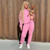 OMSJ Neon Green Solid Tracksuit Women 2 Piece Sets Casual Outfit Pants Set Suit Long Sleeve Clothing Set Streetwear Femme 210819