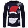 Рождественский свитер Мужская О-шеи Печать Santa Claus Xmas Pullover Повседневная Теплый Потяните Свитер Зимние Ребристые Подол Светные Мужчины 210524