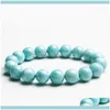 Beaded Bracelets Jewelrybeaded Strands Fashion Stretch Charm Bracelet For Women Men 12Mm Blue White Round Bead Genuine Natural Larimar 1 D