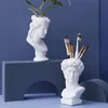 Great Artist Resin Vase Flower Pot Nordic Style Human Head Pen Brushes Holder Home Decoration Creative Garden Planter 210409