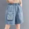 Wijde Pijpen Losse Denim Shorts Vrouwen 2021 Zomer Bermuda Hoge Elastische Taille Grote Zakken Dame Korte Jeans Feminina Vrouwen