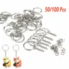Porte-clés 50/100 pièces 25mm bricolage porte-clés couleur argent poli porte-clés porte-clés chaîne courte anneau fendu anneaux accessoires