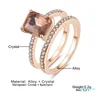 Cluster Rings 2Pcs Rose Gold Square Large Zircon Deluxe Round Small Crystal Wedding Geometry Engagement Ring Size 6-10 Drop
