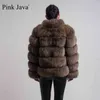 Pink Java 8139 arrival women winter thick fur coat real jacket high quality stand collar outfit luxury 211110