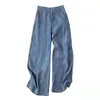 Arrival Summer Women Loose Casual Elastic Waist Calf-length Pants All-matched Cotton Denim Wide Leg W335 210512