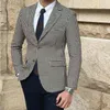 Houndstooth Rutig Casual Blazer för män Kostymjacka med 2 sidor Slit Slim Fit Man Kappa Modekläder Ankomst 211111