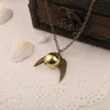 Goldene Kugel Halskette Fliege Antik Bronze Silber Farbe Flügel Anhänger Steampunk Vintage Retro Film Schmuck Männer Großhandel 220217