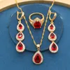 Collar Pendientes Conjunto Gota de agua Rojo Semiprecioso Chapado en oro para mujer Anillo largo Pulsera Caja de regalo Stre22