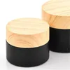 black frosted glass bottle jars cosmetic jars with woodgrain plastic lids PP liner 5g 10g 15g 20g 30 50g lip balm cream containers1192560