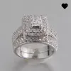 Tamaño 5678910 Joyería corte princesa oro blanco de 14 quilates lleno de topacio completo Gema diamante simulado Anillo de compromiso de boda para mujer conjunto w9115823