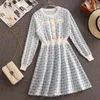 High Quality 2021 New Runway Design Vintage Plaid Knitting Sweater Dress Women Long Sleeve Single-breasted Party Mini Dress Robe G1214