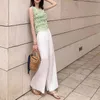 Summer Light Green Red Vest Ärmlös Tassel O Neck Top Ruched Chiffon Wide Leg Pants Full Two-Pistass Set T0165 210514