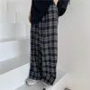 Zoki Autumn Women Plaid Pants Casual Overize Loose Wide Leg Byxor Retro Teens Harajuku Plus Size Hip Hop All Match Streetwear 220311