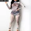 Jumpsuit Women Fashion Bodysuit Novelty Streetwear Night Club Sexy Printed Mesh Långärmad O Neck Bodys Para Mujer 210515