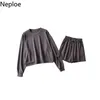 Neploe Korean Tracksuit 2 Piece Set Women's Sweatshirt Drawstring Shorts Wide Leg Pants Two-piece Female Loose Casual Suit 4i796 210422