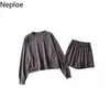 NEPLOE KOREAN Trainingspak 2 Stuk Set Dames Sweatshirt Trekkoord Shorts Wide Been Broek Tweedelig Vrouwelijk Losvallend Casual Suit 4I796 210422