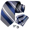 Bow Ties Blue Striped Mens Wedding Accessories Necktie Handkerchief Cufflinks Brooch Pin Gifts For Men Wholesale Items Business 2370