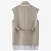 Revers kraag khaki parel ketting decoratie dubbele breasted pockets patchwork vest vrouwen lente en zomer gx1106 210421