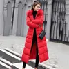 Płaszcz zimowy Kobiety Czerwony Park Plus Rozmiar Długie Kurtki Piórko Kapturem Koreański Odzież Moda Jesień Szary Czarny Płaszcze CX945 211008