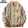 2021 Men Streetwear Jacket Hip Hop Striped Embroidery Letter Jacket Harajuku Cotton Casual Autumn Jacket Coat Outwear Button Y1106