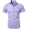 Men's Elastic Fibra De Bambu Vestido Camisas Verão Manga Curta Homens Casual Brand Negócios Trabalho Camisa Masculina 210626