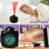 Digital Alarm Clock LED Projector Temperature Desk Time Date Display Projection Calendar USB Charger Table Clock Home Decor 211111