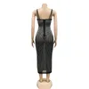 Dames Feestjurken Mouwloze Sexy Sheer Night Club Sequin Glitter Diamond Spaghetti Strap Bodycon Jurk