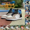 Jumpman University 블루 1 1S 농구 신발 망 여성 프로토 타입 브리드 특허 UNC Jordn 꽃가루 하이퍼 로얄 Seafoam Chicago Dark Mocha