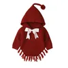 Ragazze Autunno Inverno Maglioni lavorati a maglia Baby Bow knot Mantello con cappuccio Abbigliamento per bambini 210521