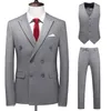 Designa tre stycken Mens passar dubbelbröst solid affärsformellt bröllopsklassisk klädklänning smal passande smoking jacke jacke